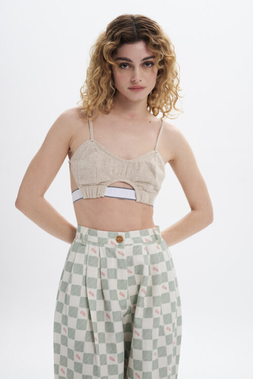 Λινό μπέζ cropped top